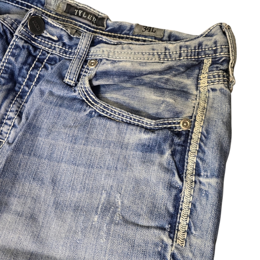 BKE Tyler 34L Western Cowboy Distressed Light Wash Mens Jeans 34x32 - Picture 4 of 8